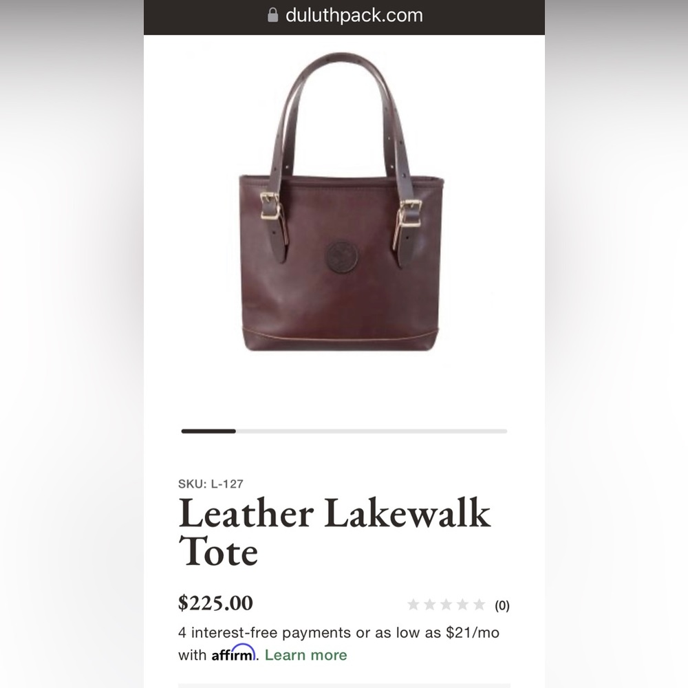 Brown Leather Duluth Pack Lakewalk Tote Bag